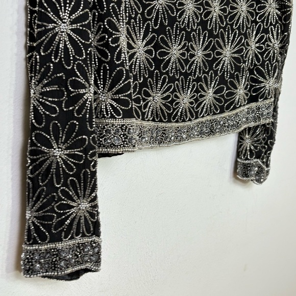 SCALA Embroidered Silk Formal Evening Jacket Silver Floral Beading - Picture 3 of 16